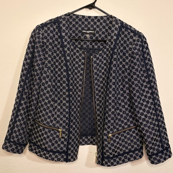 Karl Lagerfeld Paris Navy Blue Women's Zip Blazer Jacket - Picture 2 of 12
